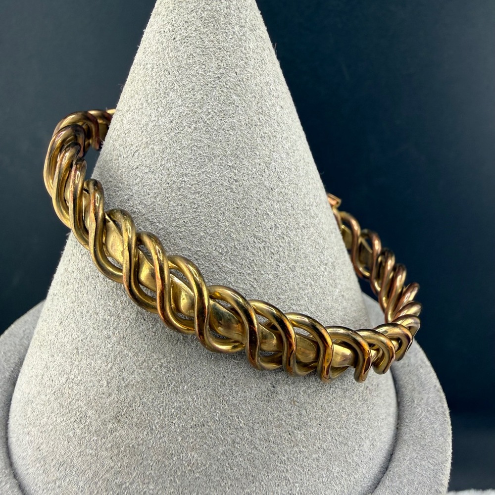 Vintage Magnetic Cuff Bracelet Copper Gold Tone Twisted Braid 6.5 READ